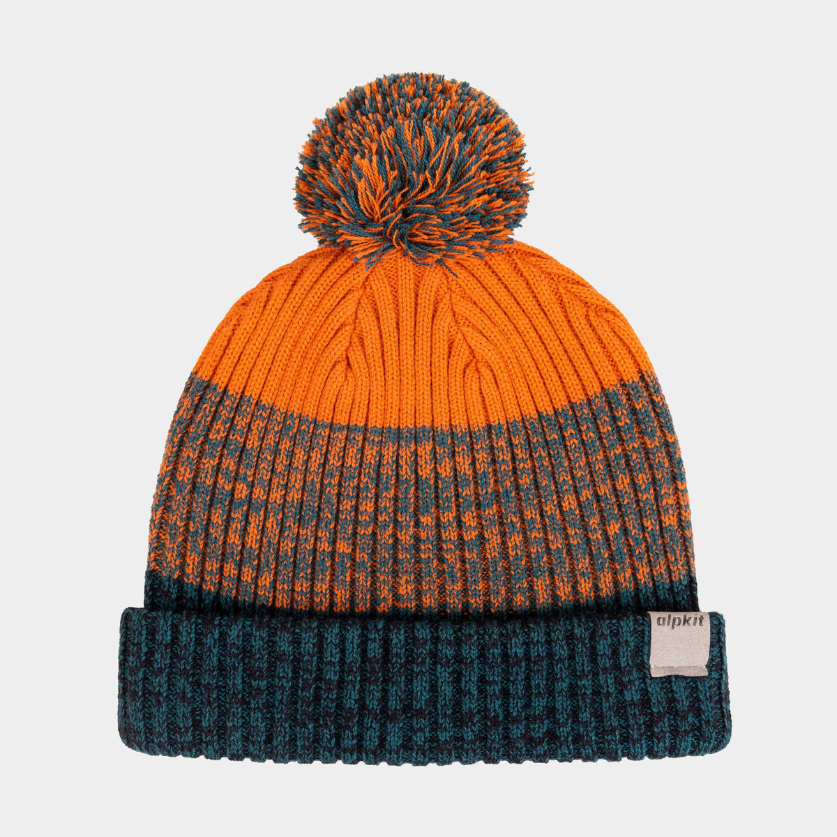 alpkit catch bobble beanie in blaze spruce orange teal - closed