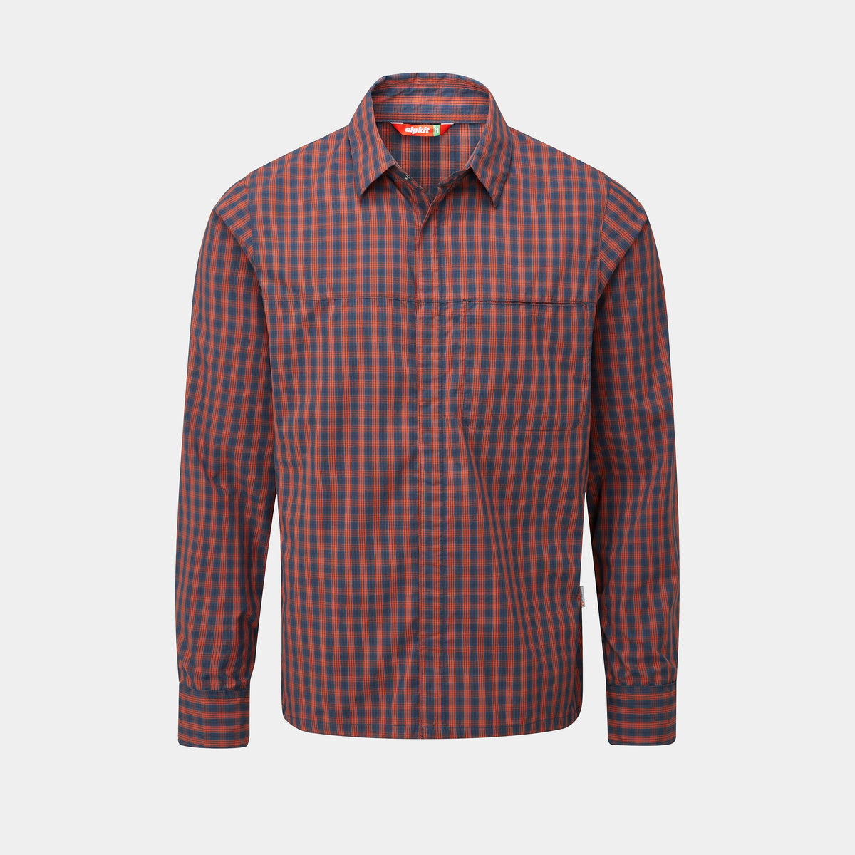 alpkit mens kana shirt for gravel riding in brick red