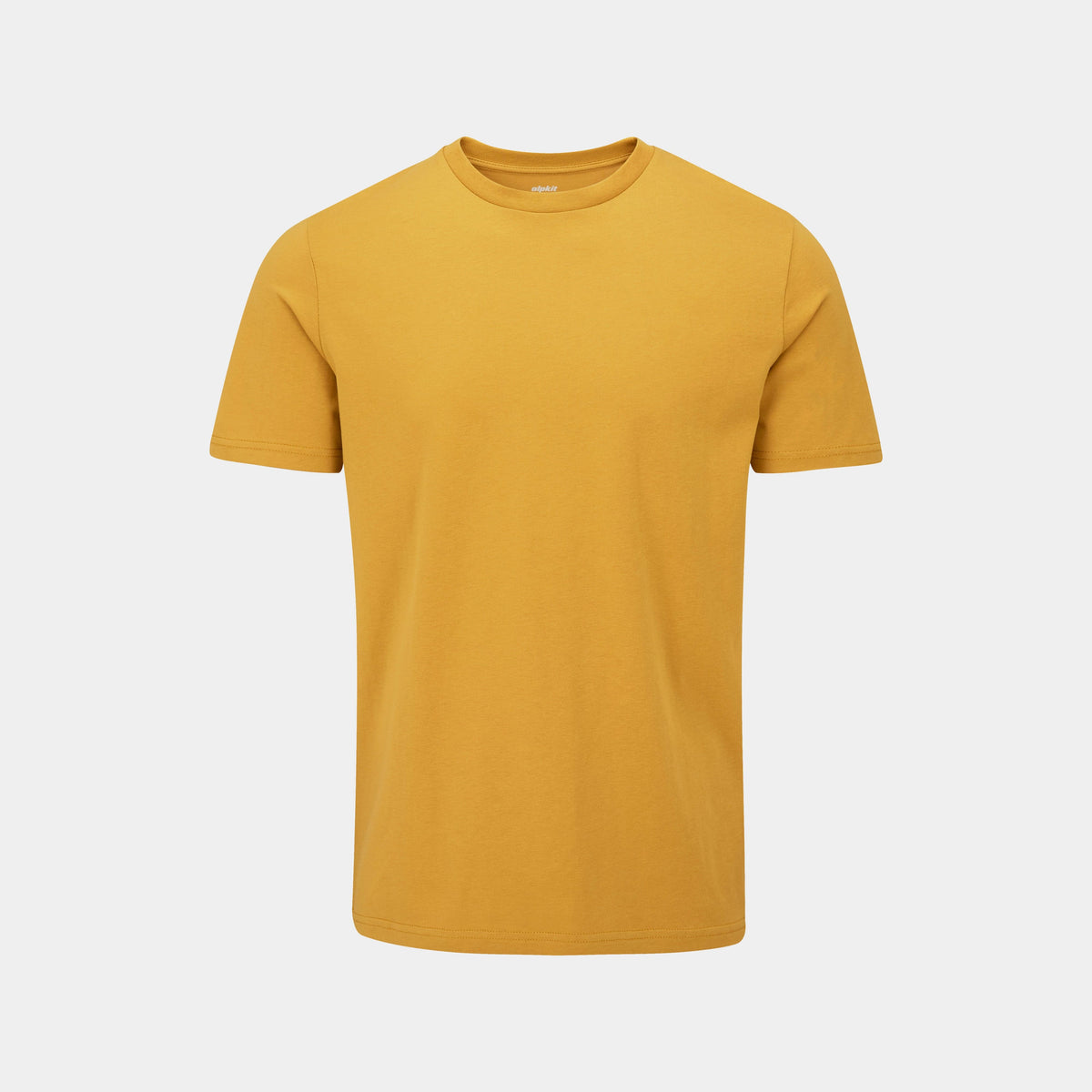 alpkit mens blank canvas tee organic cotton tee shirt in ochre yellow mustard - closed