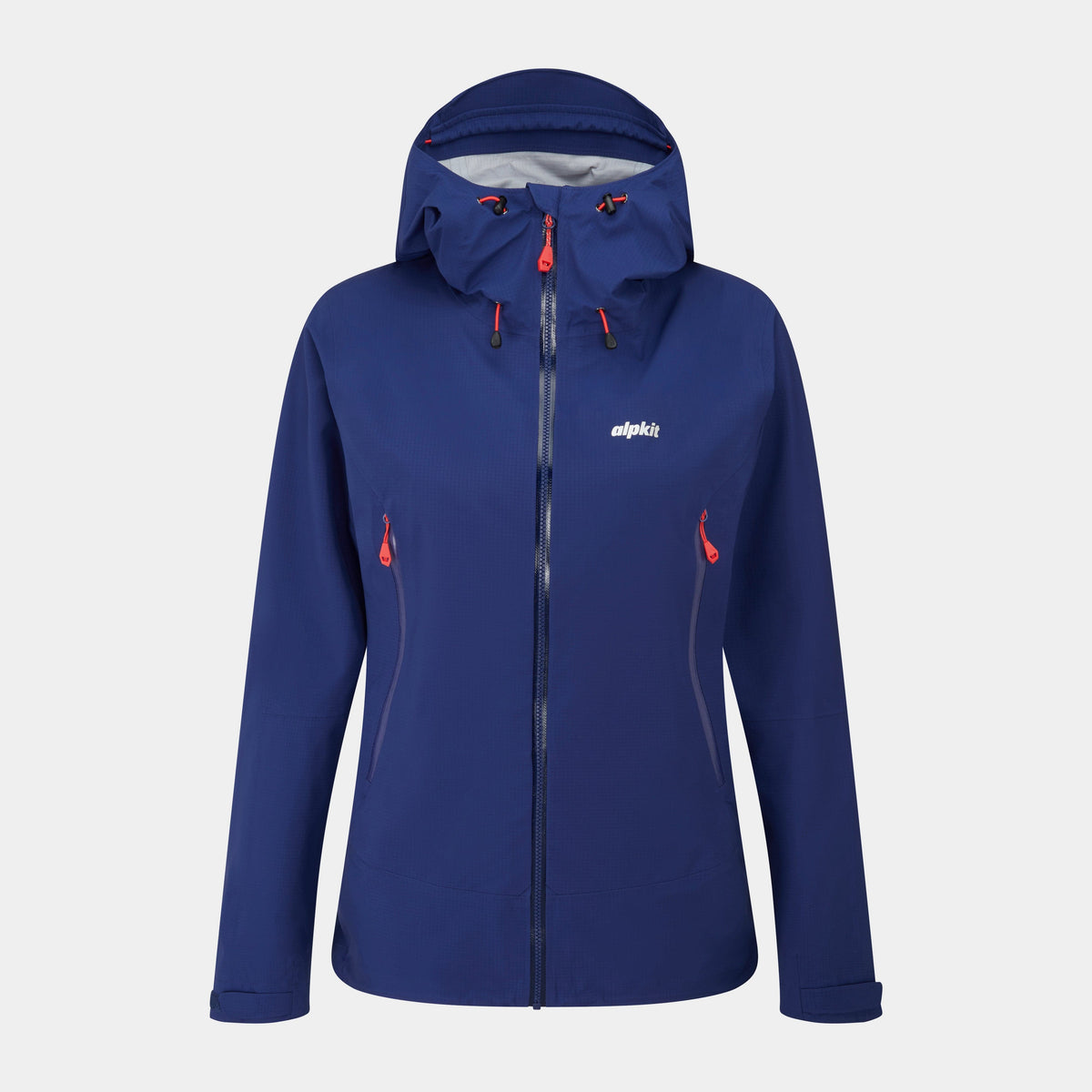 alpkit womens balance waterproof jacket in nemo blue - closed