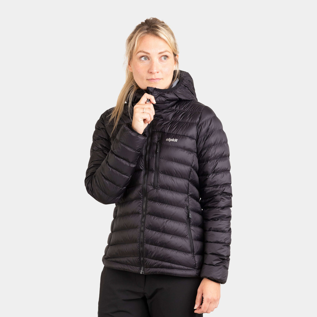 womens alpkit filoment hoody down jacket in black
