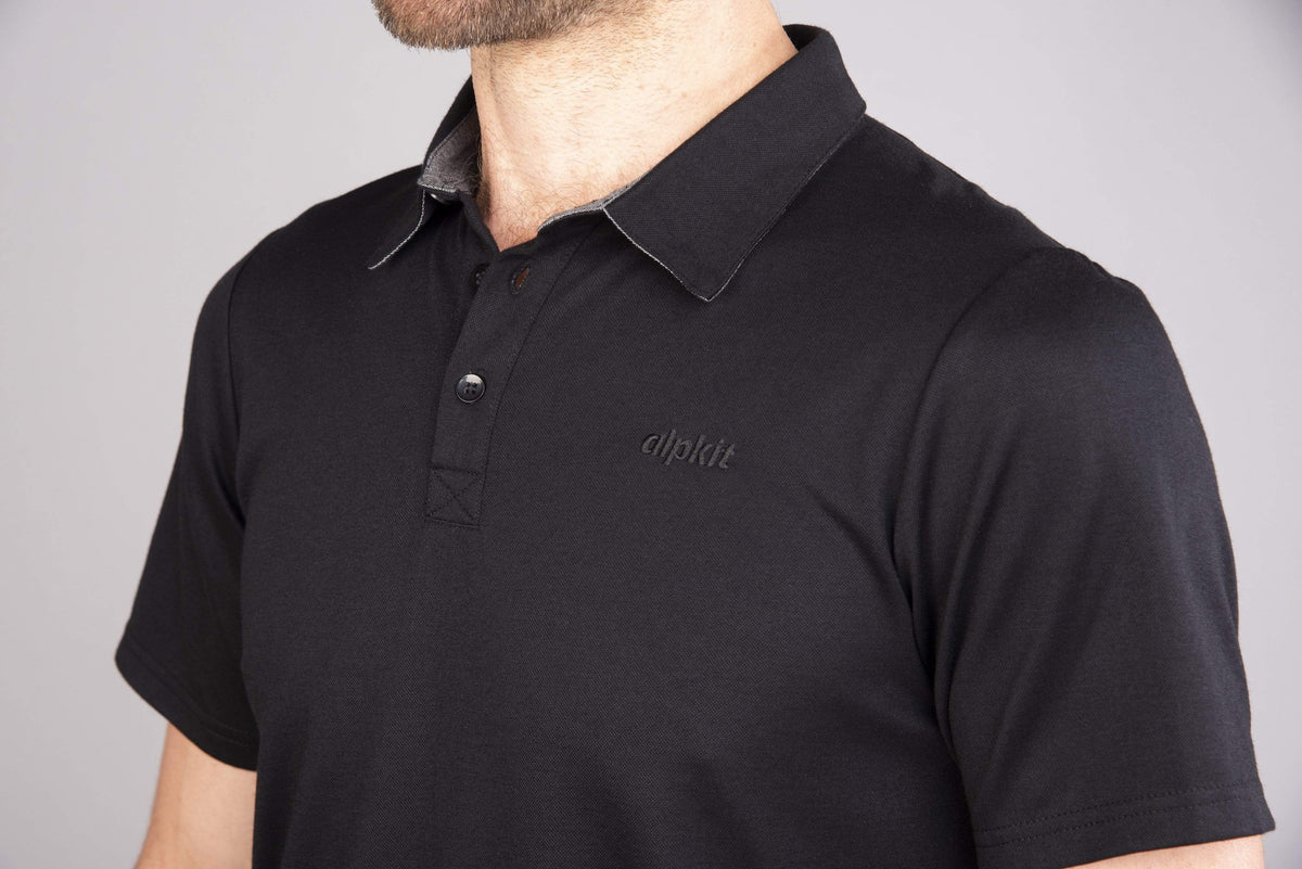 mens alpkit cabrera polo in black collar - closed
