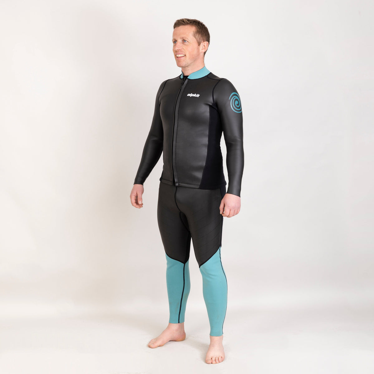 alpkit element wetsuit mens jacket in black outfit