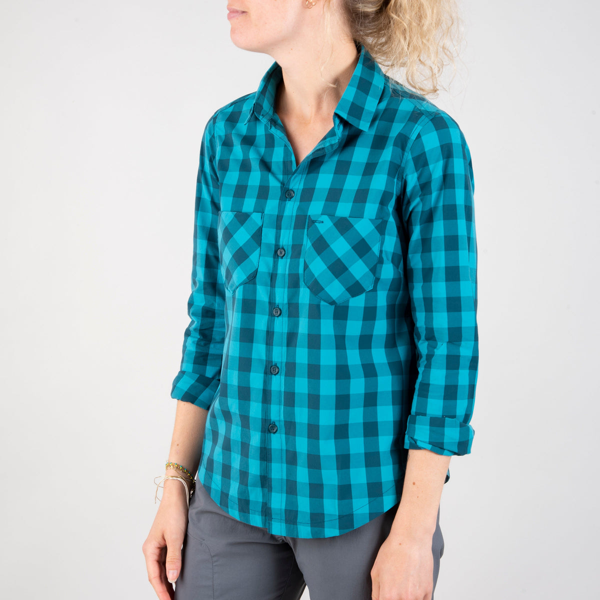 alpkit mira womens mountain shirt in surf blue front