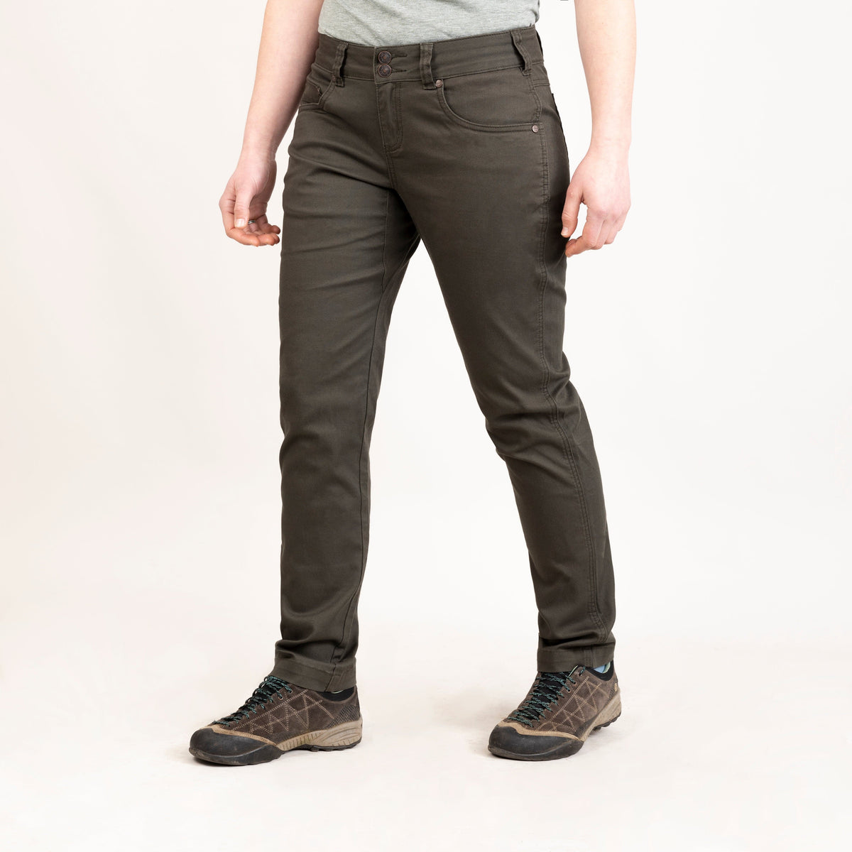 alpkit womens kraft trousers in kelp green front