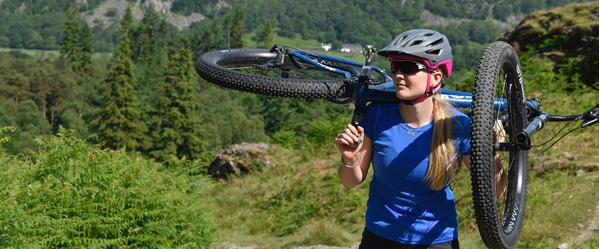 Hike-a-bike means carrying your mountain bike over terrain that cannot be ridden