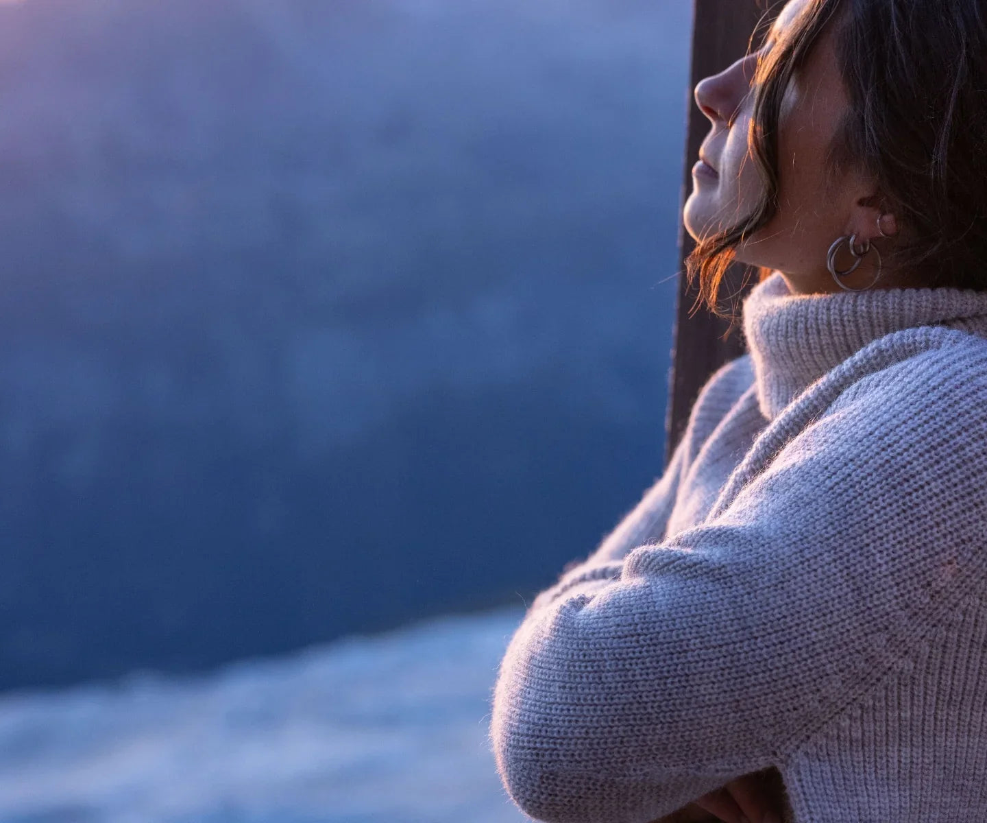 Pure wool jumper worn in the mountains